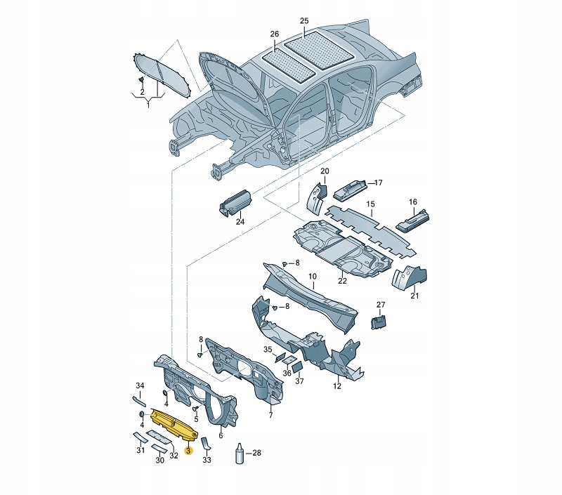 WYGŁUSZENIE WYTŁUMIENIE PODSZYBIA VW PASSAT B6 B7 Numer katalogowy części 3AA863994A