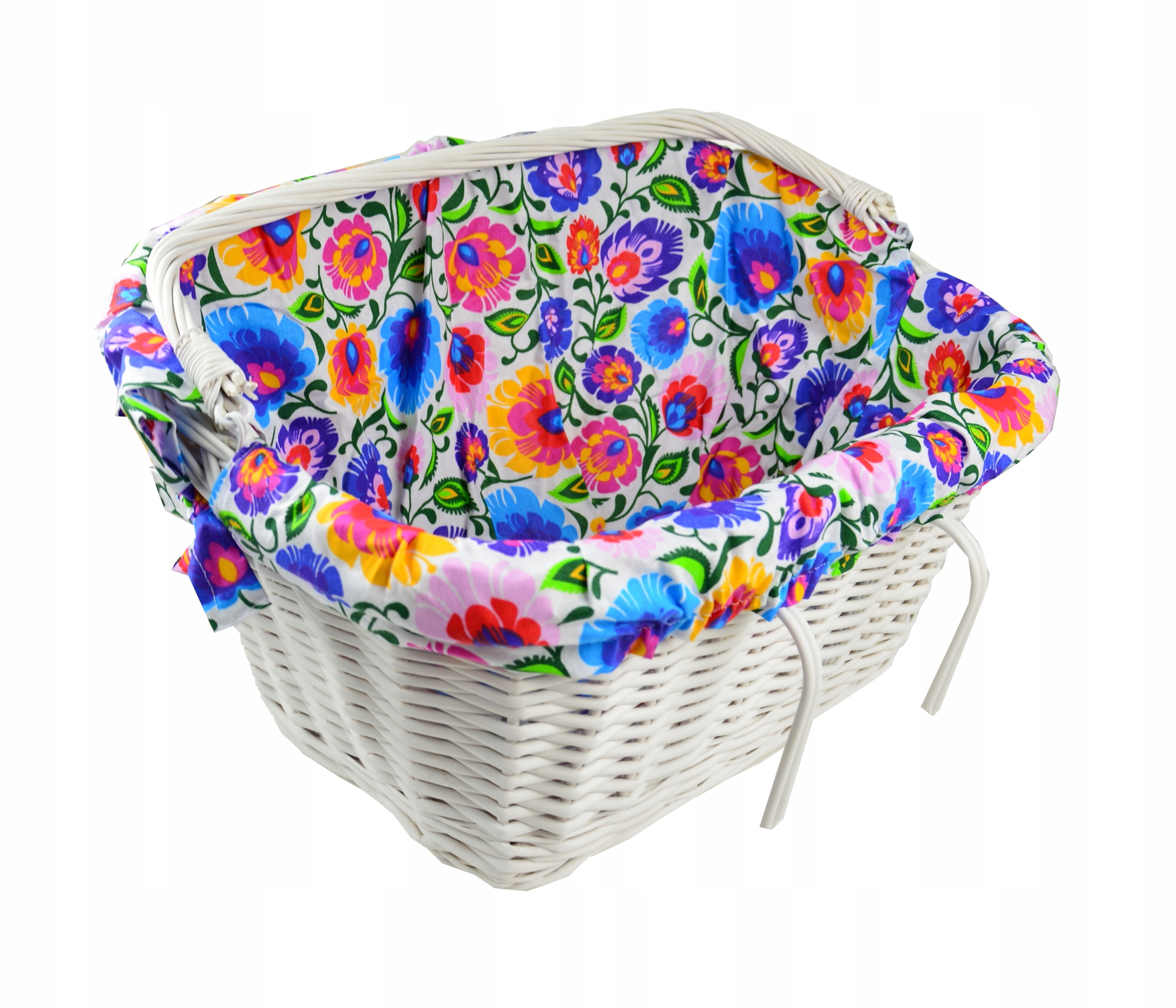 

Wiklinowy Duży koszyk Na Rower Biały + Wkład