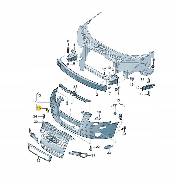 ZASLEPKA OTWORU HAKA PRZOD AUDI A3 8P SLINE S3 ASO Part number 8P4807241AGRU
