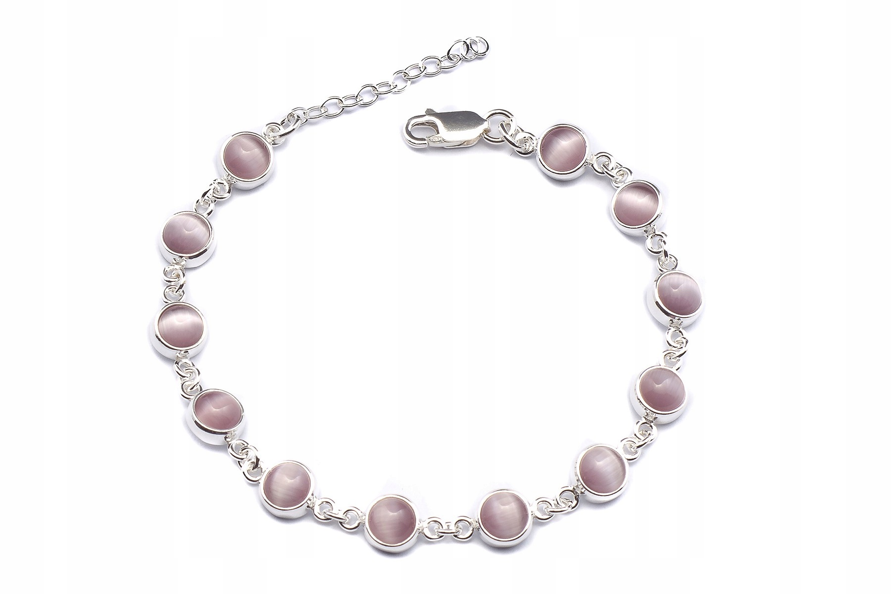 Krásný Jemný Stříbrný Náramek Uleksyt Lila