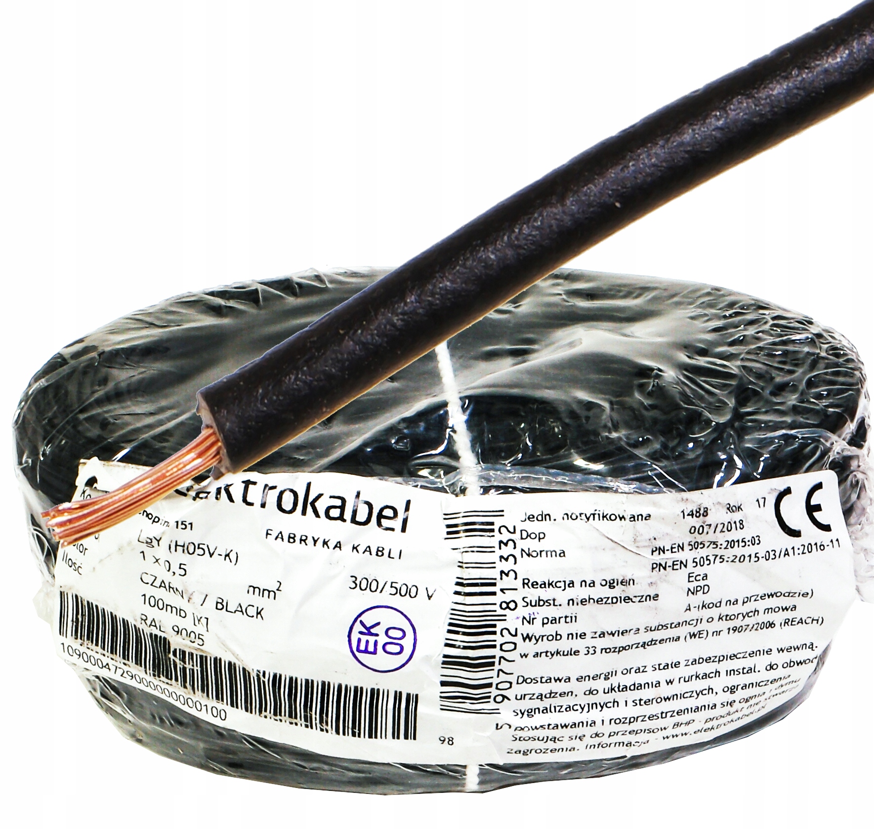 Kabel Lgy 0,5 mm černý 0,5 měděný Cu 100 m 500 V