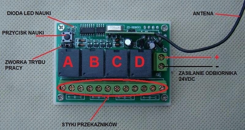 ZDALNE STEROWANIE 4 KANAŁY 24V 2 PILOTY RADIOLINIA Model zdalne sterowanie 24V 4Kanalowe