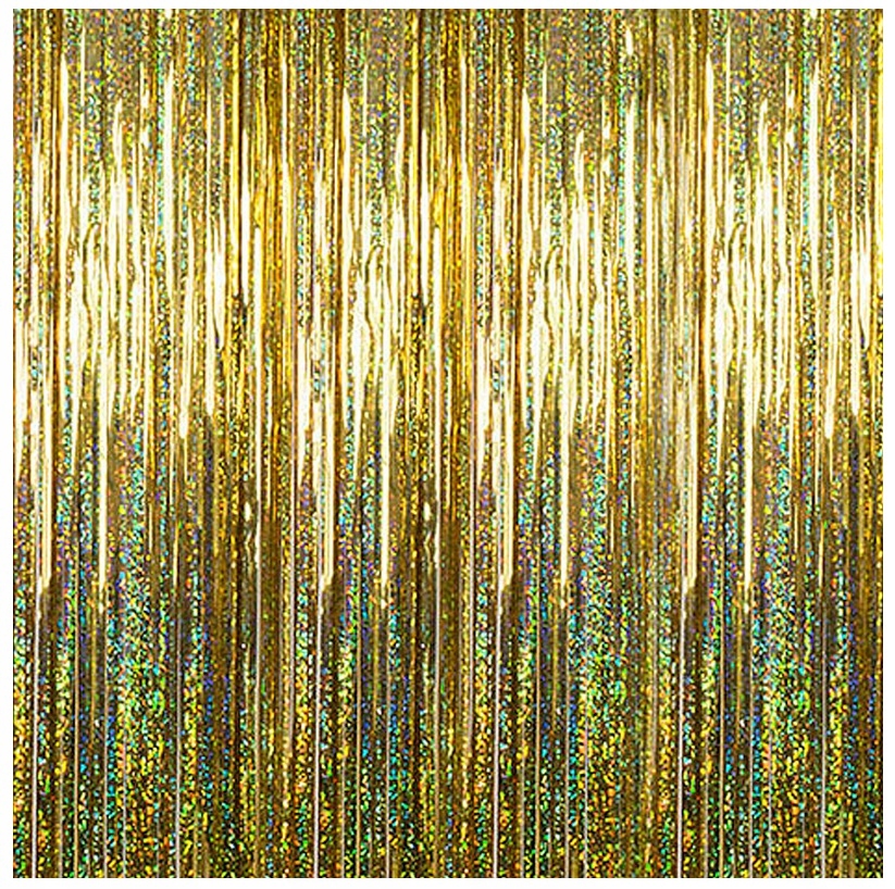 

Kurtyna Metalizowana Holograficzna Złota Tło 1x2M