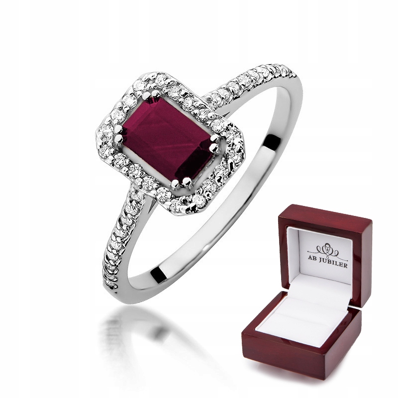 

Pierścionek 585 Rubin Diamenty Białe Złoto Prezent