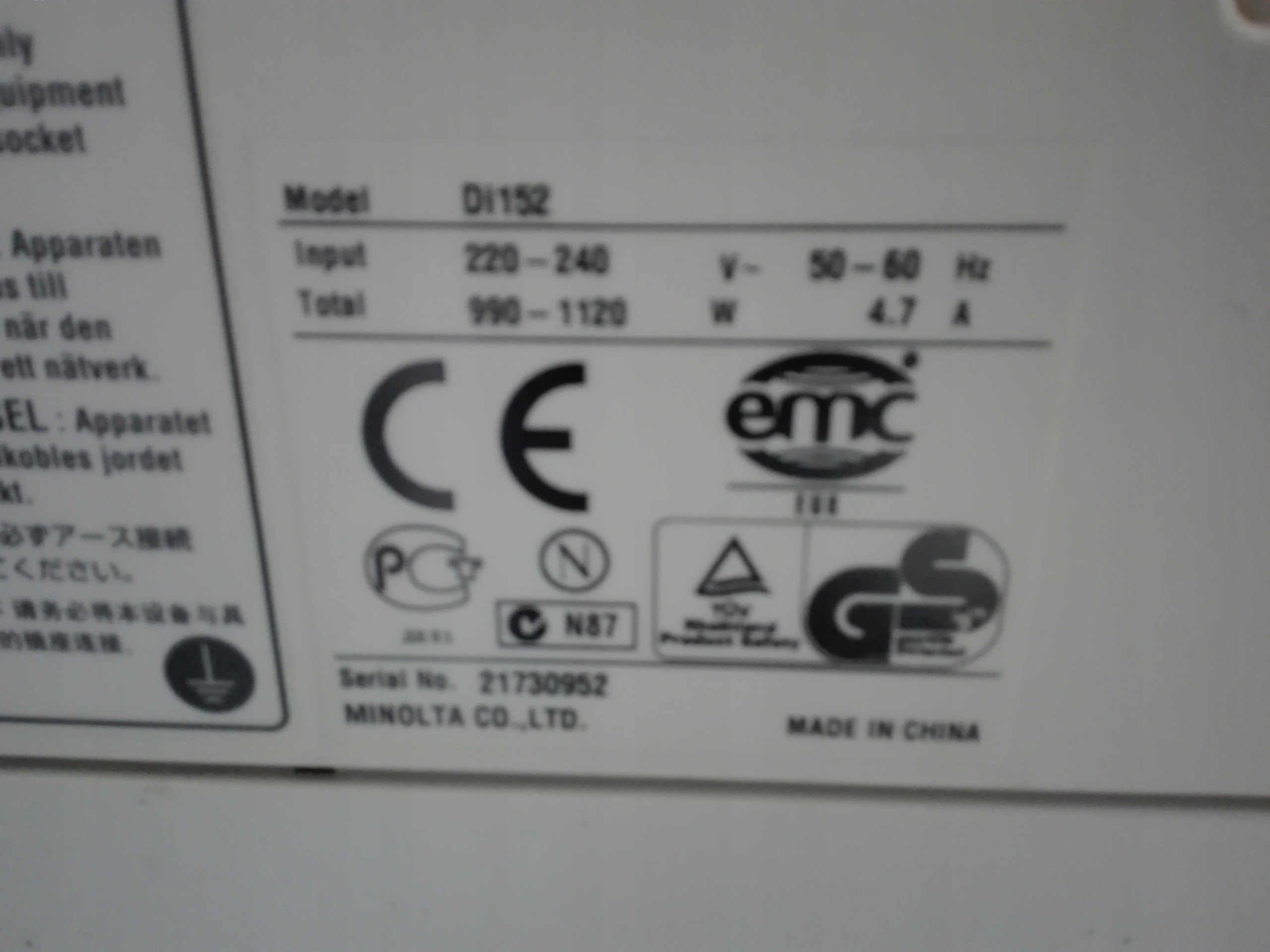 Minolta DiALTA Di 152 Kserokopiarka drukarka laser Kod producenta DiALTA Di 152