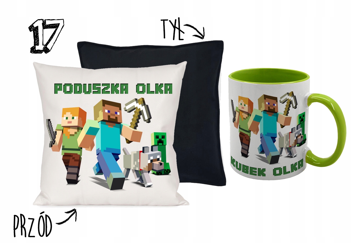 ZESTAW KUBEK + PODUSZKAMINE CREEPER IMIĘ + GRATIS Kod producenta 005