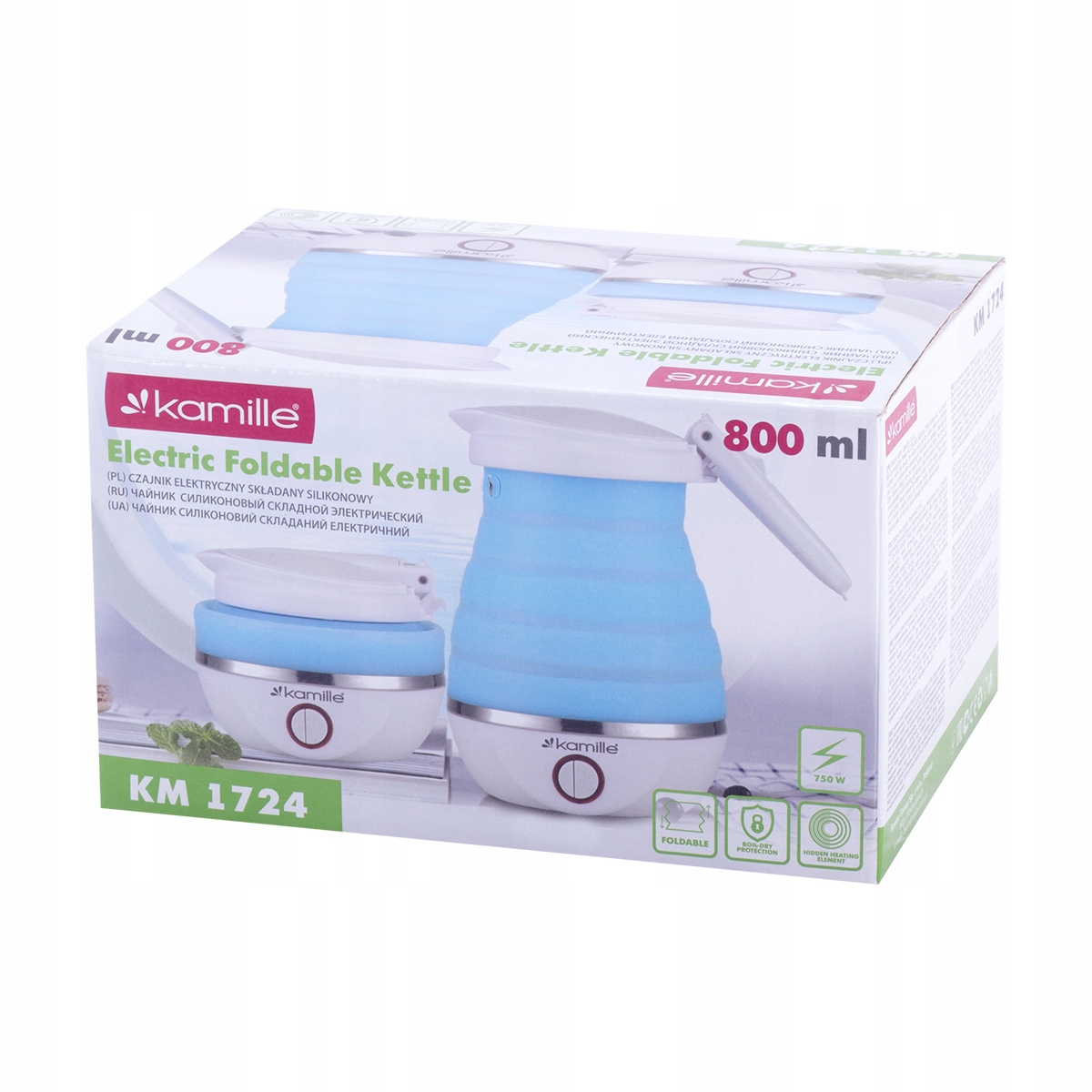 Czajnik silikonowy składany elektryczny 800 ml Waga produktu z opakowaniem jednostkowym 1 kg