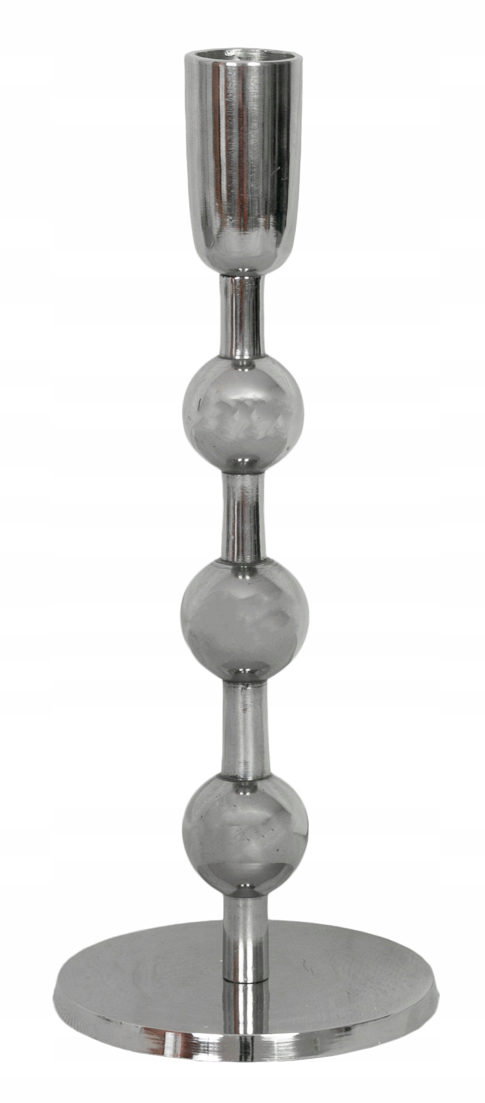 ŚWIECZNIK ALUMINIOWY na długą świecę srebrny duży kandelabr skandynawski