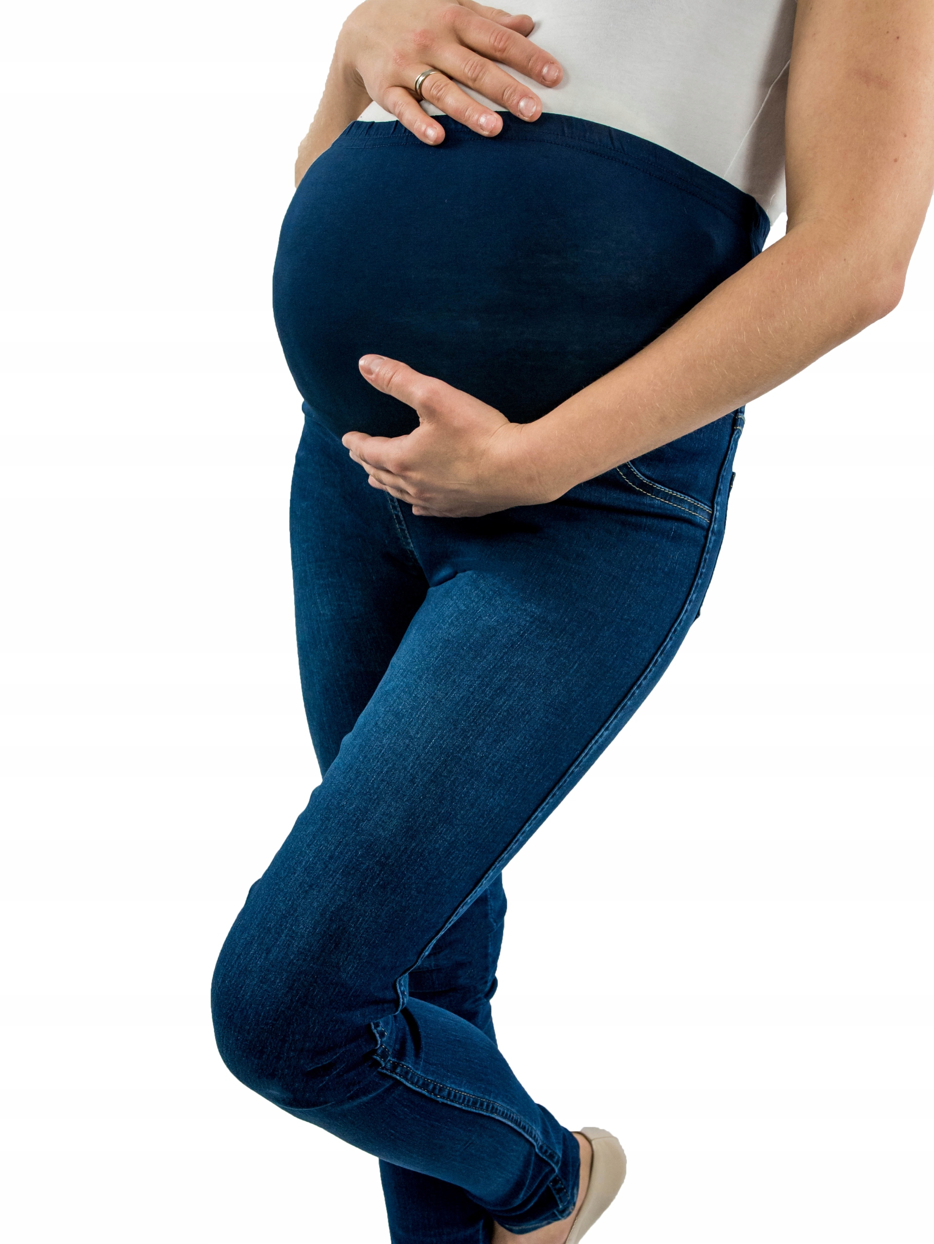 SPODNIE CIĄŻOWE JEANS RURKI M GRANATOWE Kolor niebieski