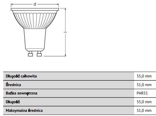Żarówka LED HALOGEN GU10 4,3W 50W OSRAM 2700K 36D Marka OSRAM