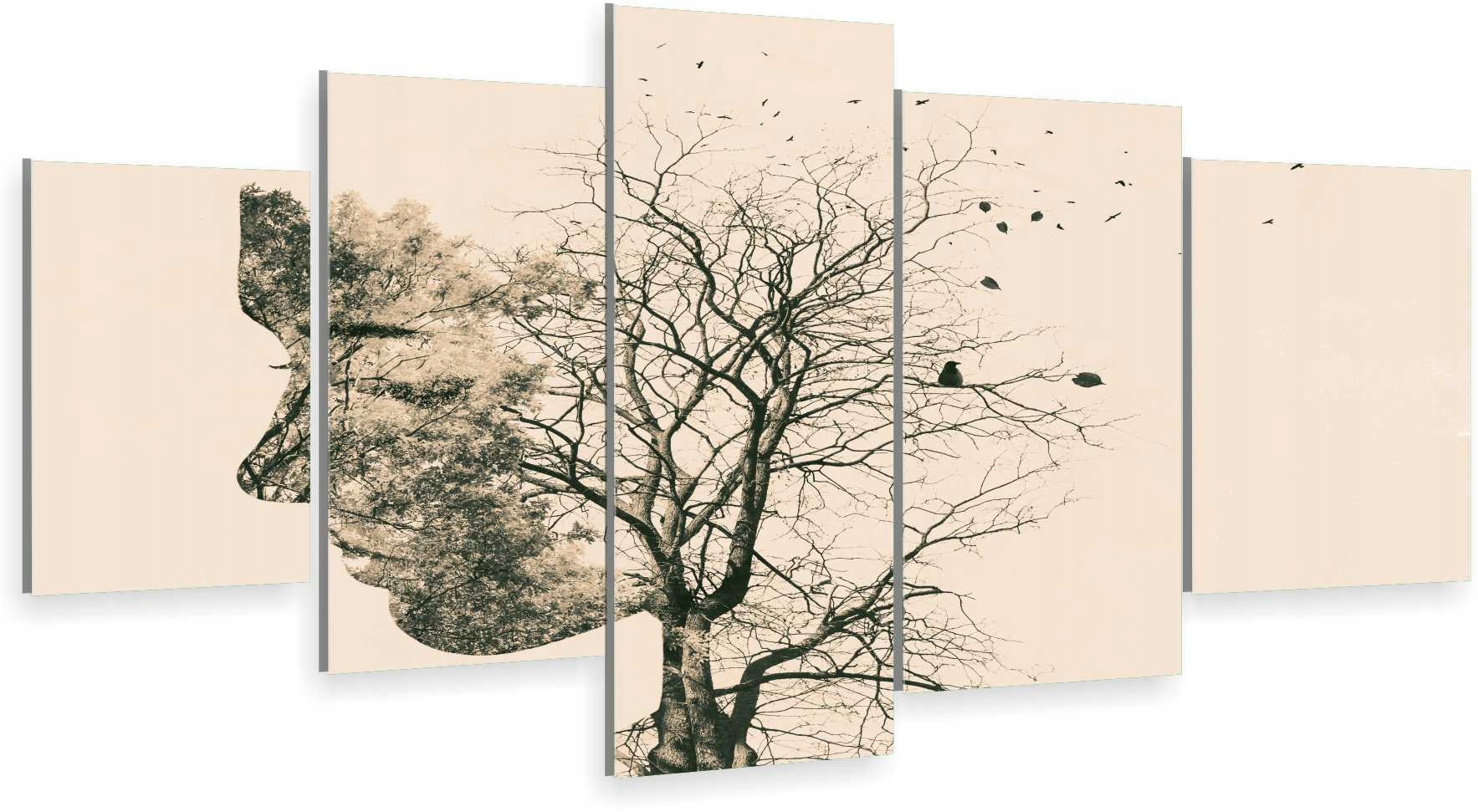 

Tryptyk 5-CZĘŚCI Na Ścianę Kobieta Drzewo