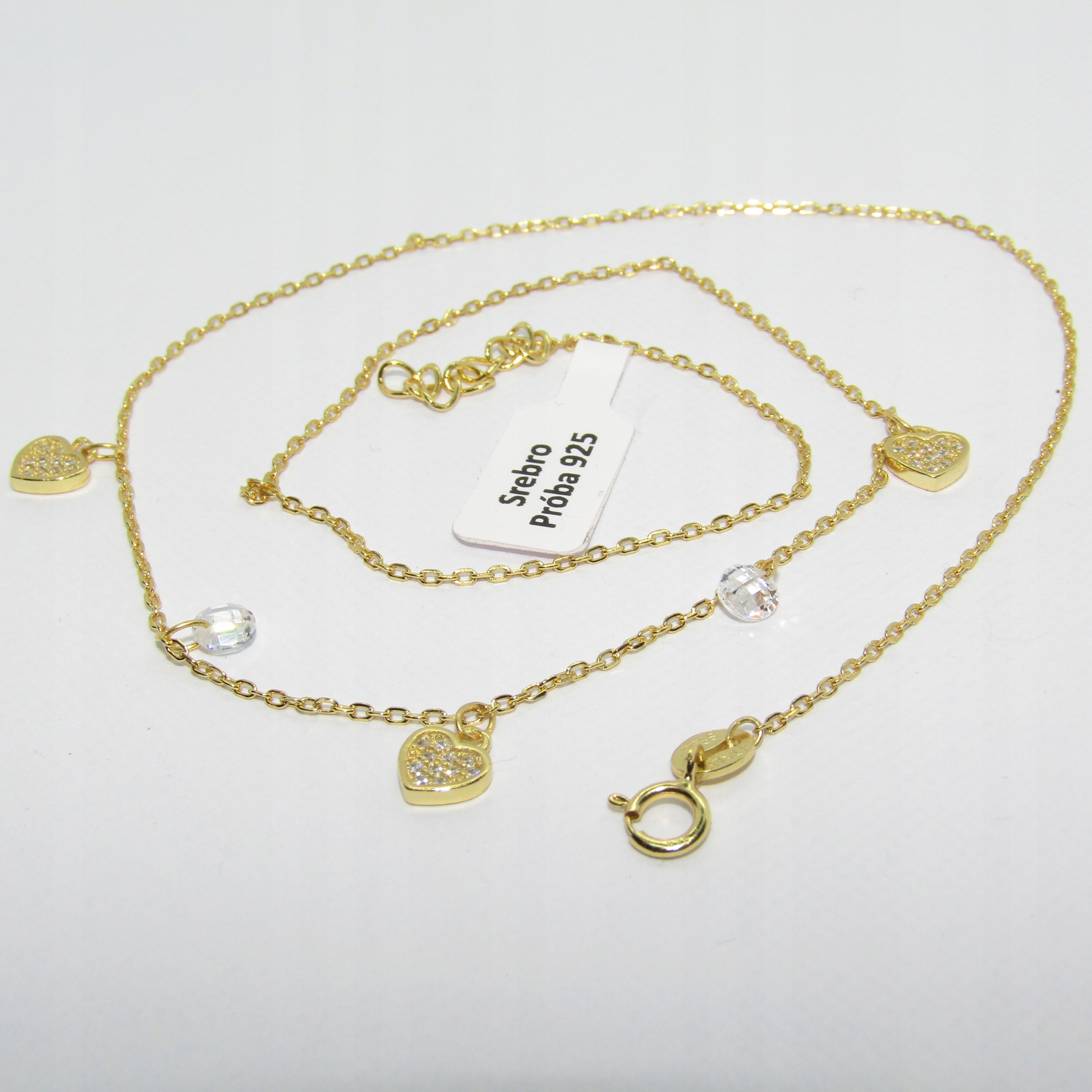 NASZYJNIK SERCE SREBRO 925 POZŁACANE 44 CM