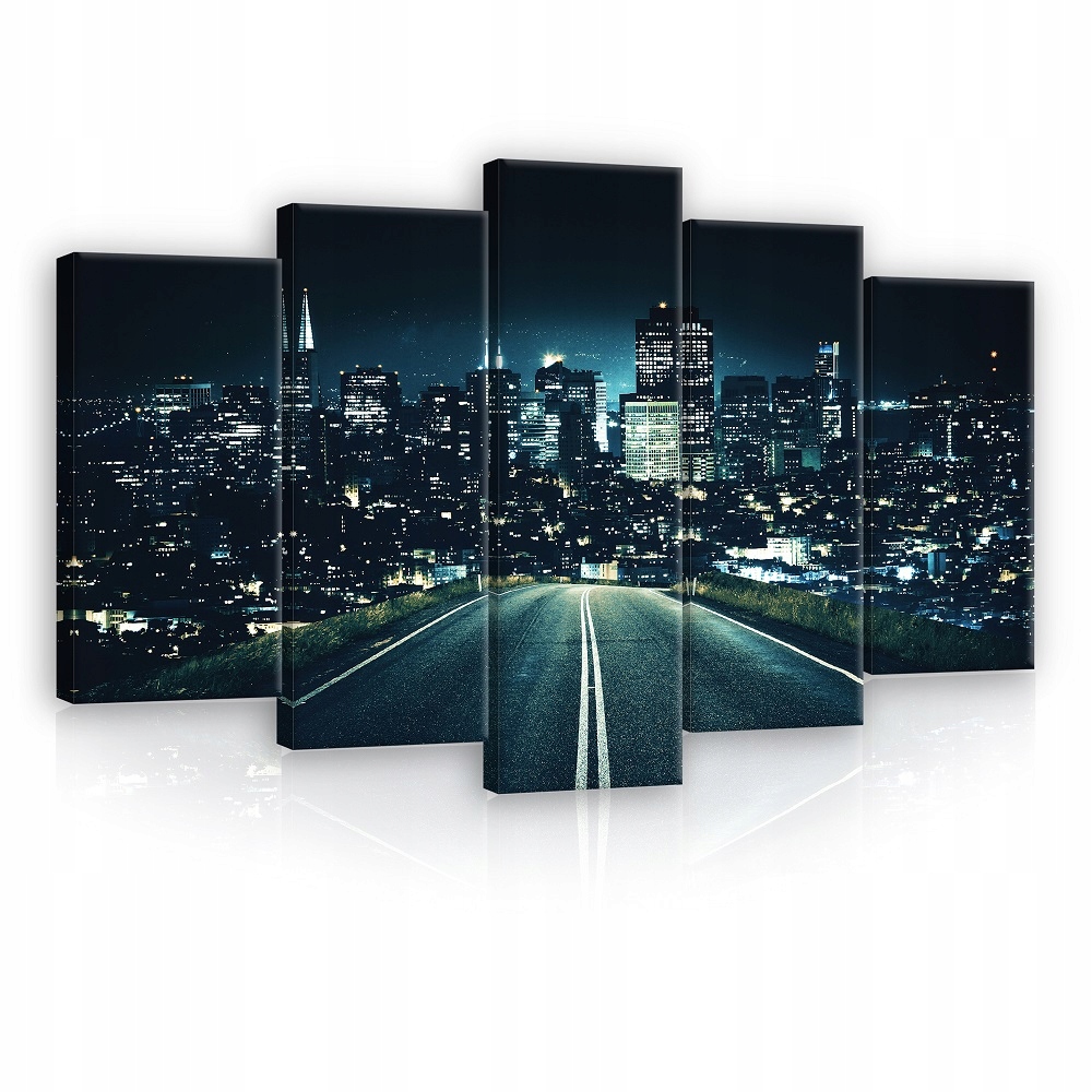 Obraz Město V Noci Na Plátně 5DÍLNÝ Velký Ložnice Obývací Pokoj 100x60
