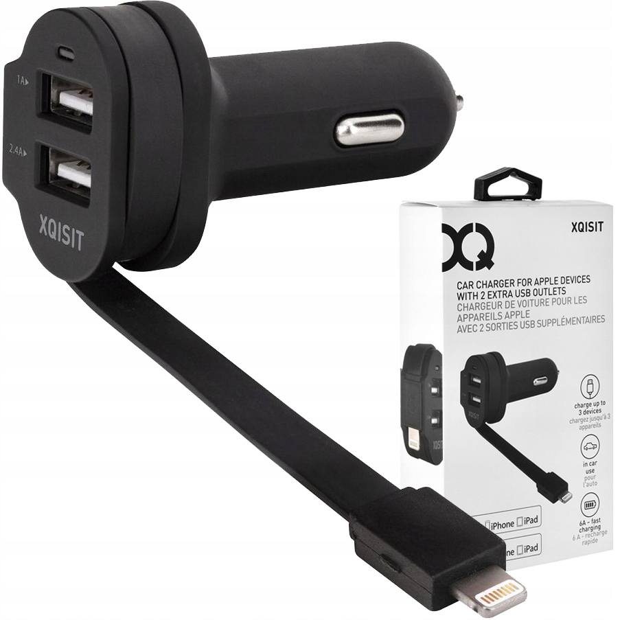 

Ładowarka samochodowa Xqisit, Lightning +2x Usb-a
