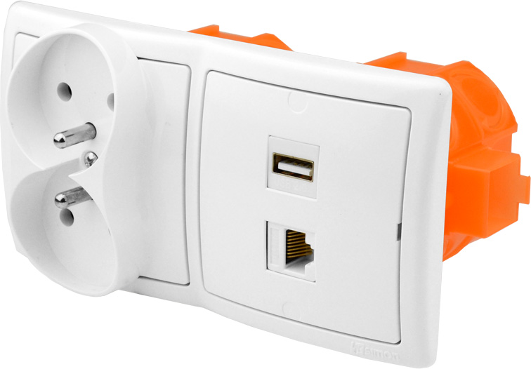 

Gniazdo ścienne podtynkowe 1 Usb 1 RJ-45 2x 230V