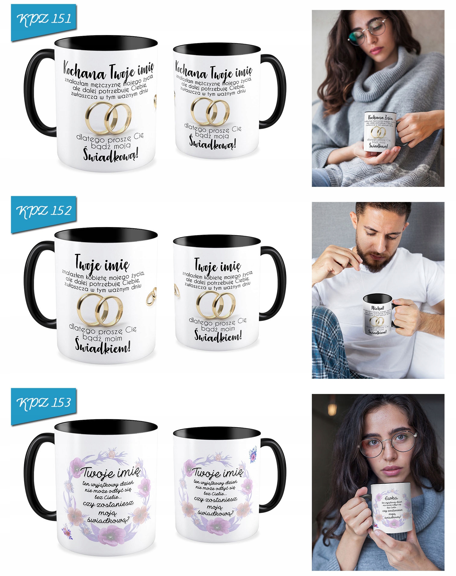 KUBEK czarny ZAPROSZENIE DLA ŚWIADKÓW ŚWIADKOWEJ Kolor dominujący wielokolorowy