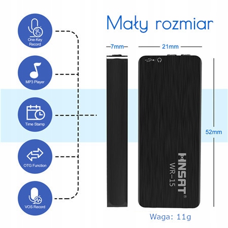 Dyktafon 8GB MP3 player podsłuchu 20h red. szumów Marka Inna