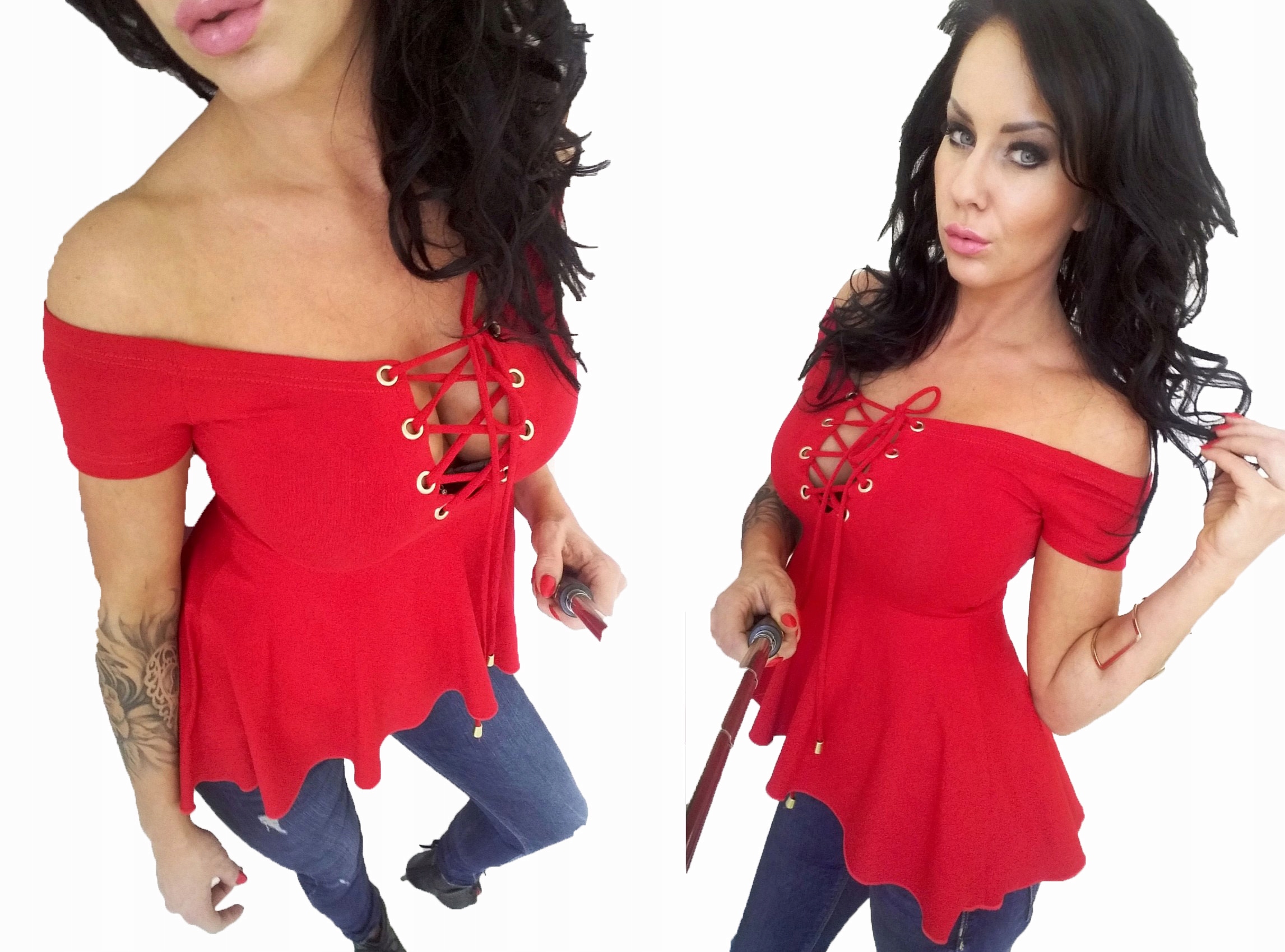 

LipMar Top falbanka wiązany dekolt kolory S 36