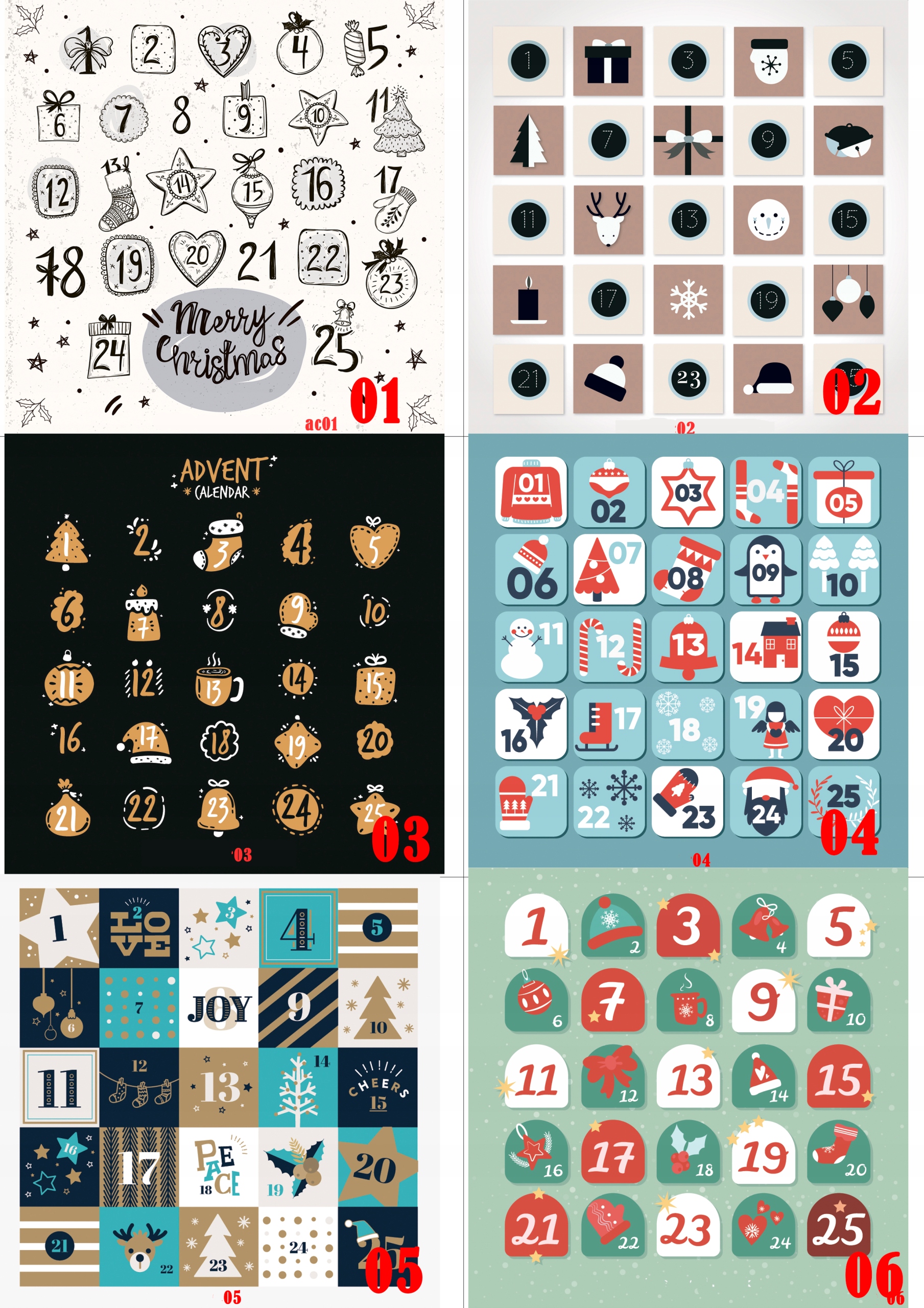 NAKLEJKI ŚWIĄTECZNE ADWENTOWY KALENDARZ 10x10 wzor Rodzaj inny