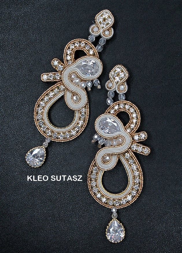 KOLCZYKI ŚLUBNE ZŁOTE ECRU SUTASZ PIĘKNE DŁUGIE 8 Kamień Inny kamień