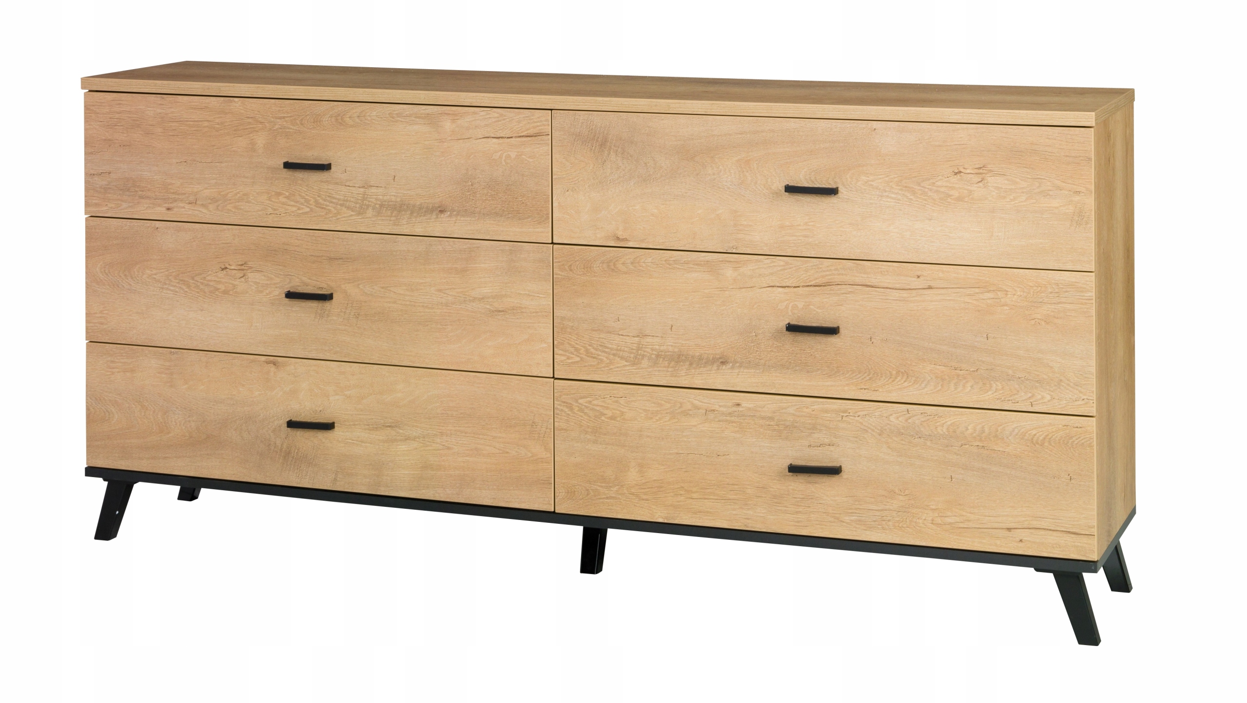 

Komoda 181 cm 6 szuflad dąb lefkas czarne nogi J5