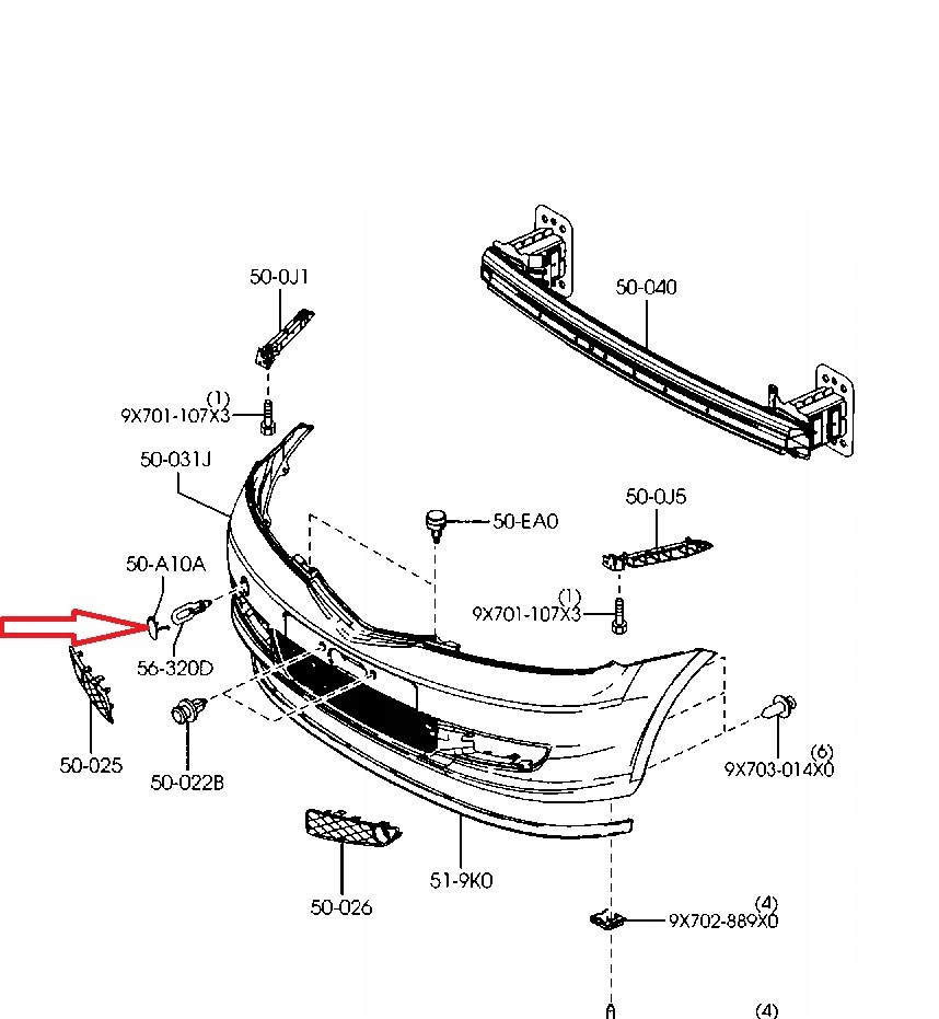 ZAŚLEPKA HAKA ZDERZAKA PRZÓD MAZDA 2 DY 2003-2007 Strona zabudowy przód