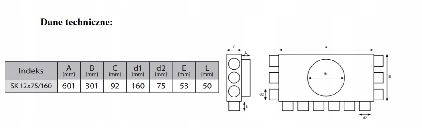 Skrzynka ROZDZIELACZ PŁASKI 12x75/160 REKUPERACJA ATEST Marka Wentpax
