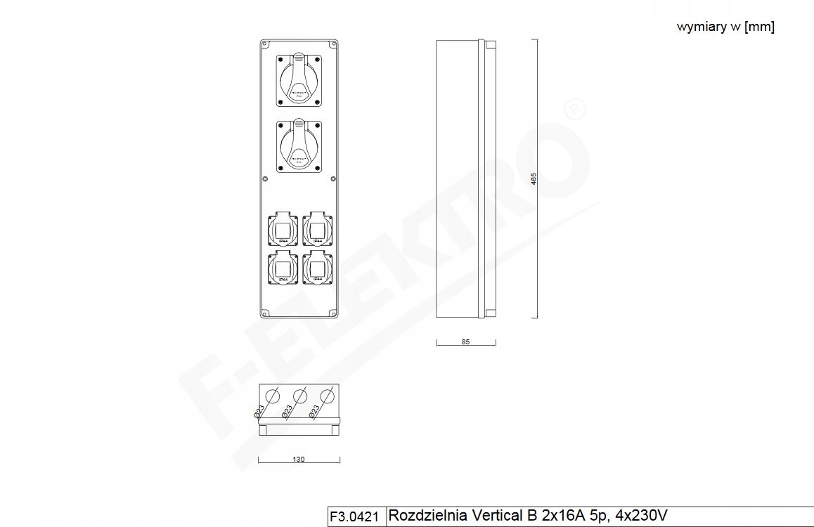 Rozdzielnia Vertical B 2x16A 5p, 4x230V Rodzaj rozdzielnica