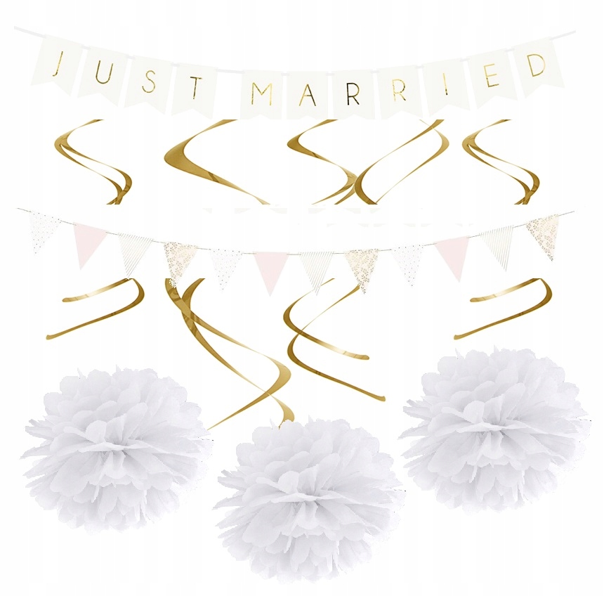 

Dekoracja zestaw baner pompony na Ślub Wesele 10el