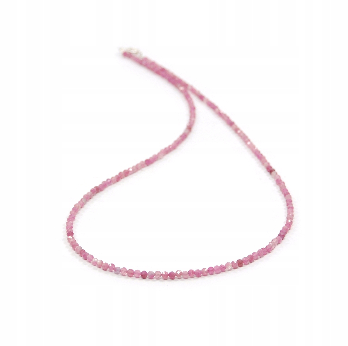 Naszyjnik naturalny Rubelit różowy Turmalin kulki fasetowane 3mm srebro 925