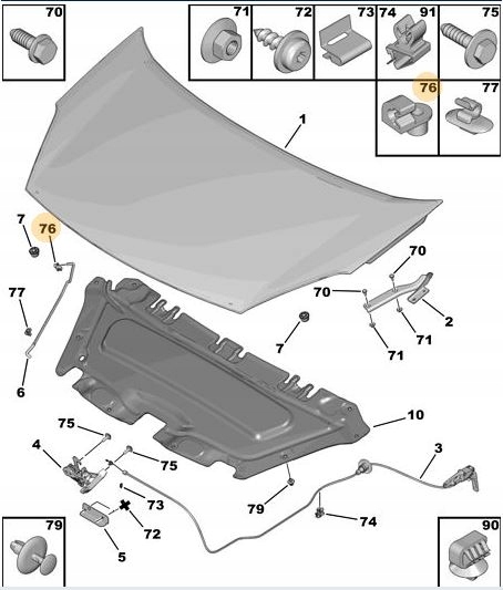 KLIP MOCOWANIE PODPORY MASKI Producent części Peugeot OE