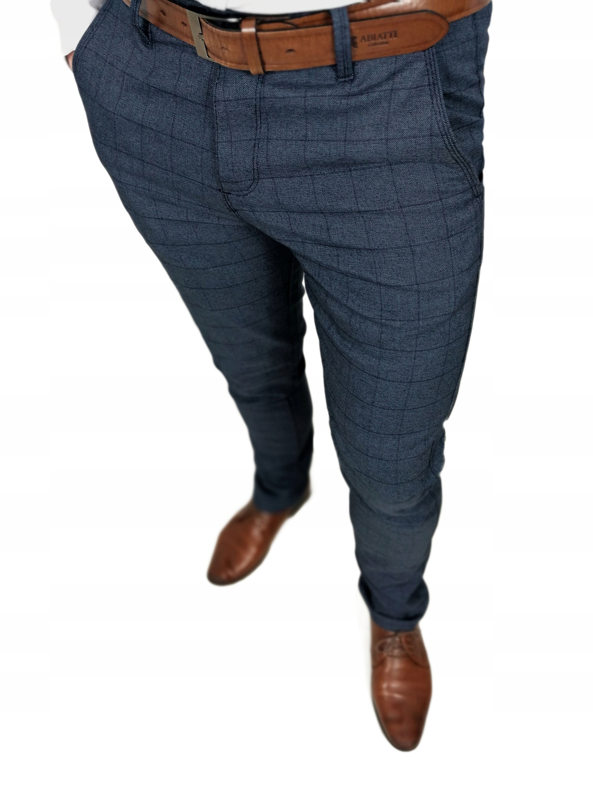 Pánské tmavě modré elegantní kostkované kalhoty 32