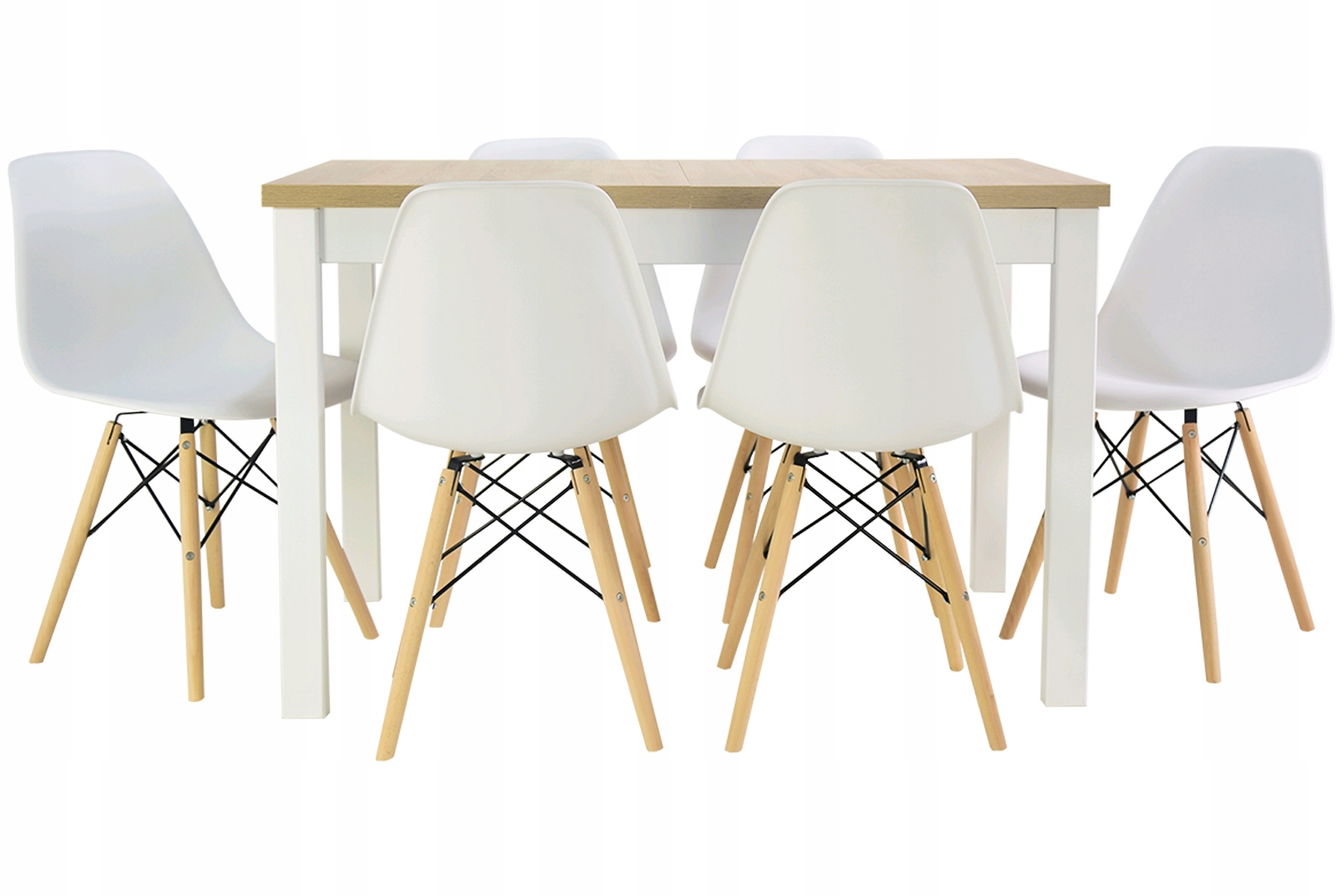 SKANDYNAWSKI ZESTAW Stół do 160cm plus 6 krzeseł