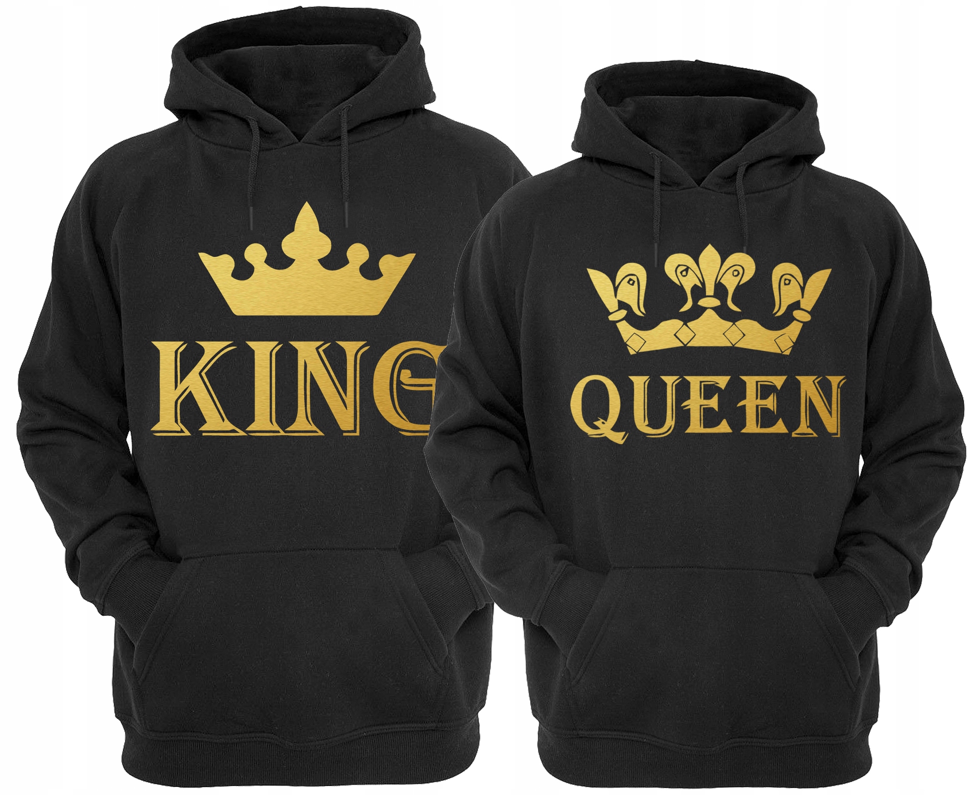 

Bluzy Dla Par Z Kapturem King Queen Złoty Nadruk