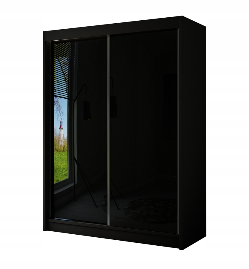

Szafa 120cm przesuwna Czarna Szkło Lacobel