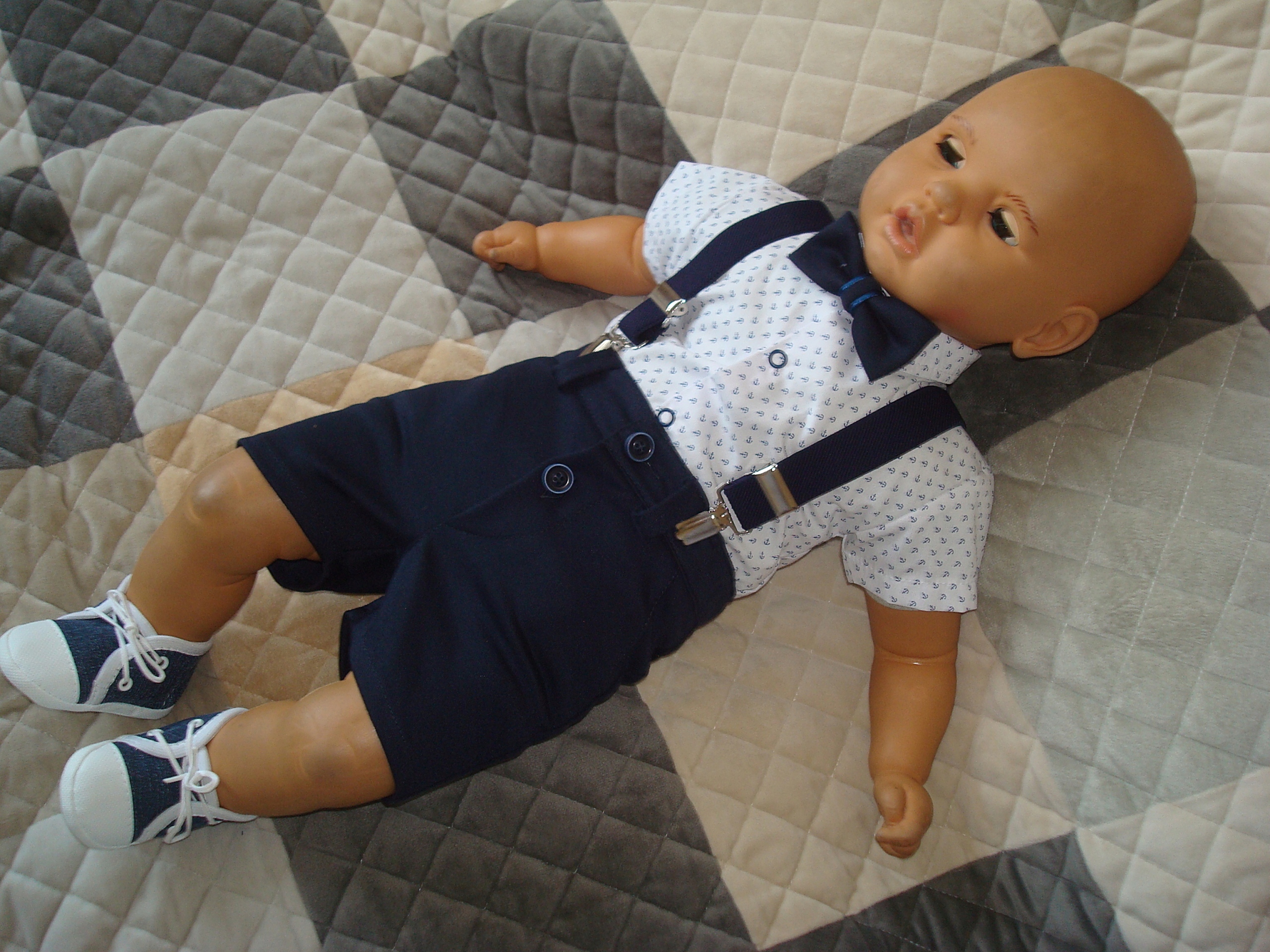 BAWEŁNA KAMIZELKA KOMPLET UBRANKO/CHRZTU/WESELE/80 Kolor niebieski