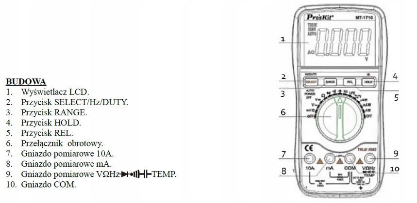 MIERNIK SONDA TEMPERATURY TRUE RMS MT-1710 PROSKIT Typ ręczny