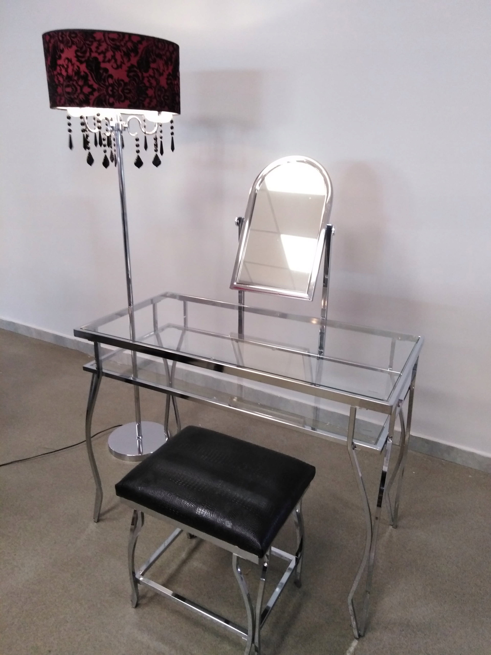 TOALETKA Z LUSTREM I STOŁKIEM GLAMOUR SZKŁO CHROM Marka FRT Furniture