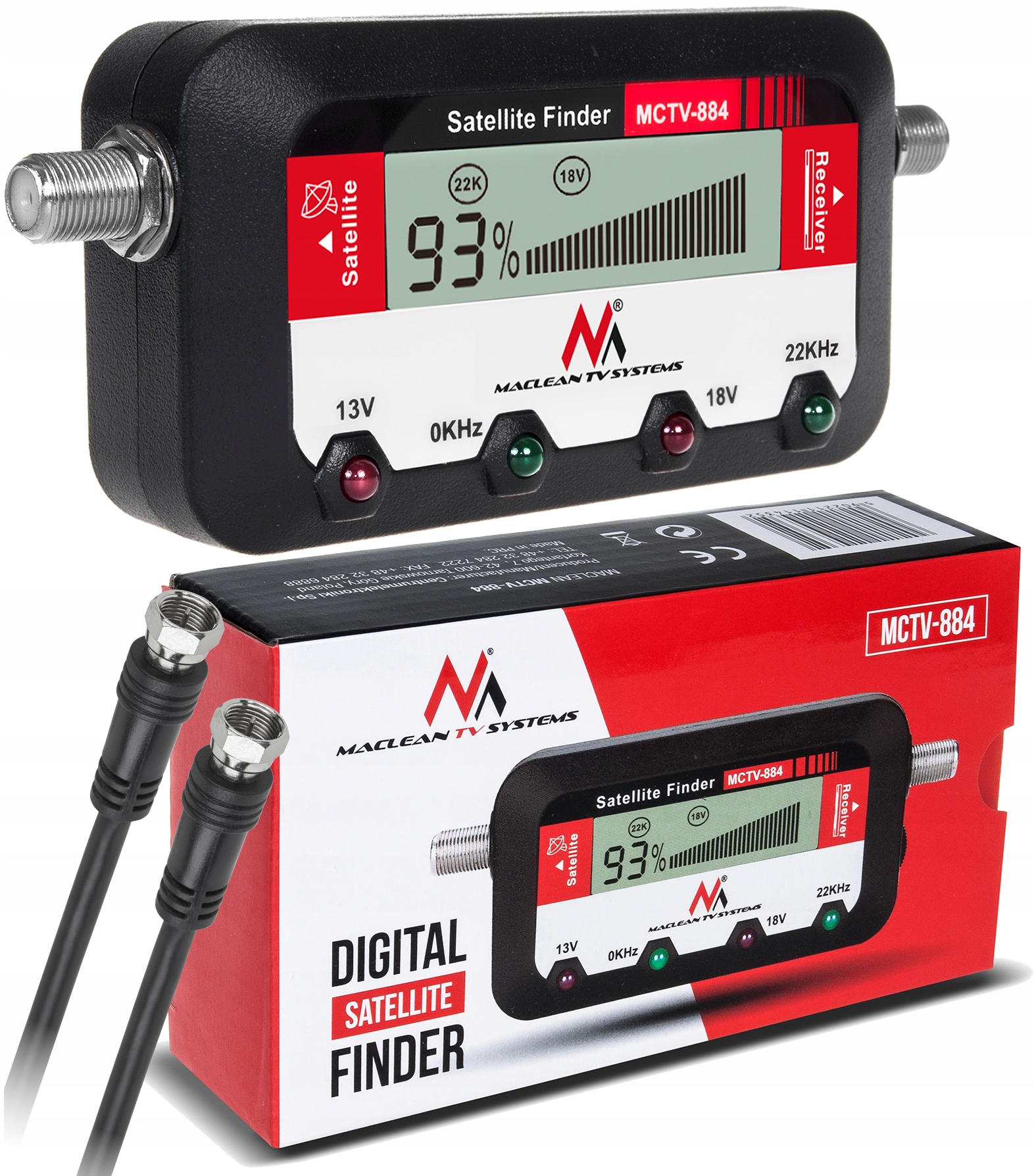 Cyfrowy Miernik sygnału satelitarnego SAT + KABEL Maclean MCTV-884 LCD