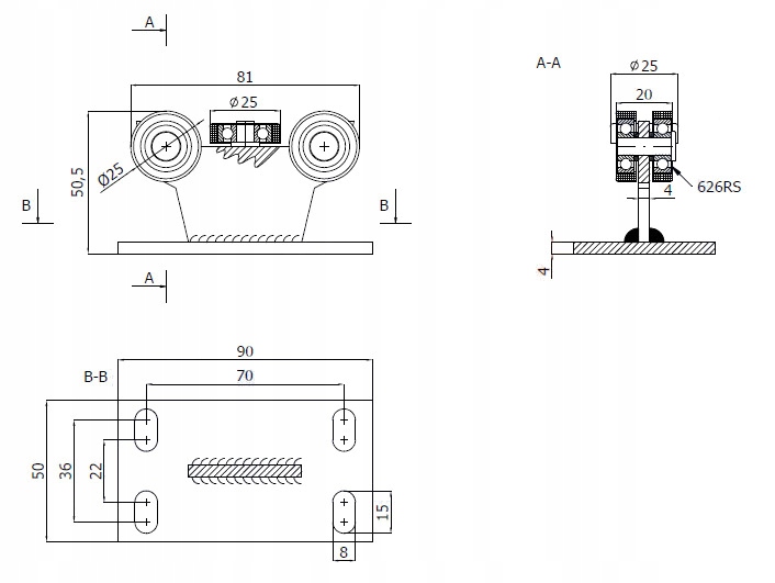 30X30X2 WÓZKI BRAMOWE ROLKI BRAMY PRZESUWNEJ 5 ROL Marka Zabi