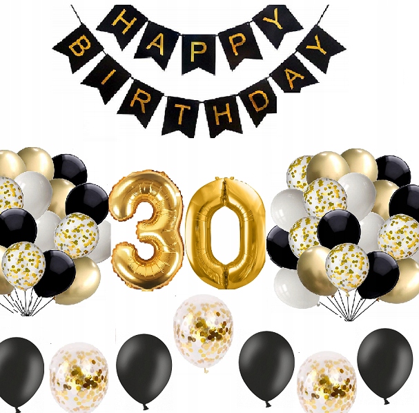 

Balony cyfry zestaw 30 Lat konfetti Czarne Złote