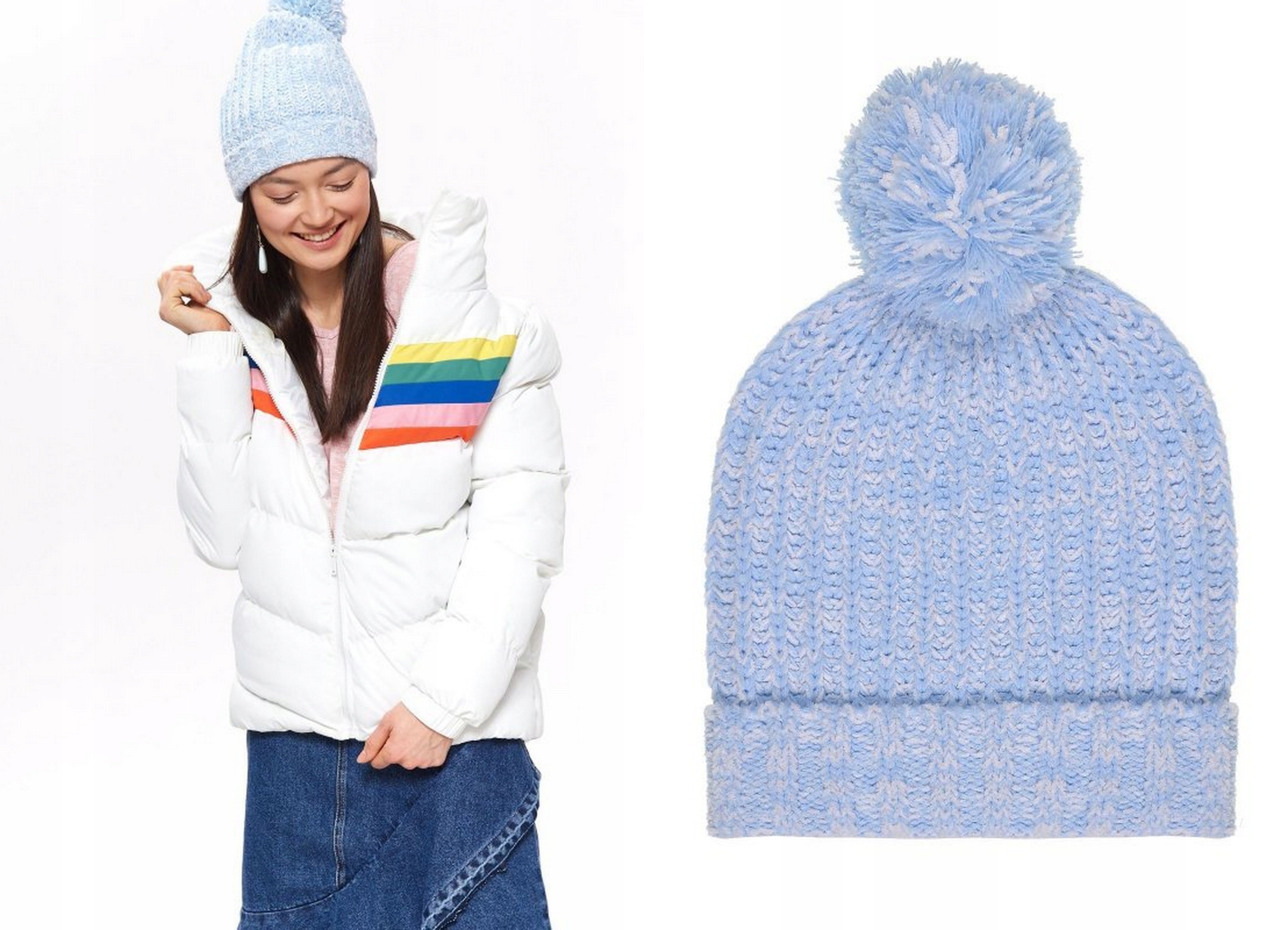 

0218 Top Secret Błękitna Ciepła Czapka Z Pomponem