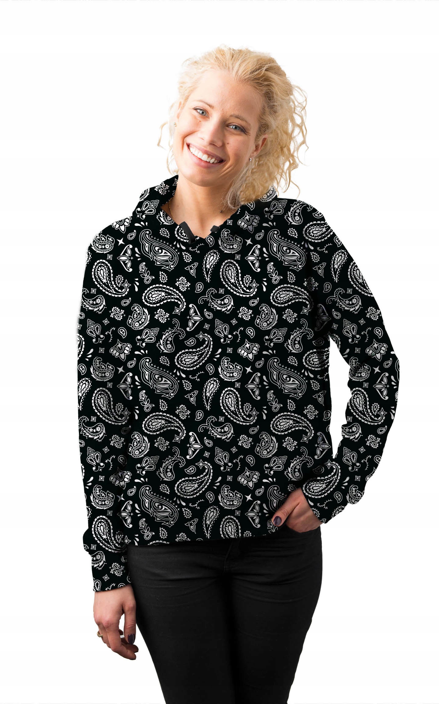 

Bluza Damska Print XL Czarna Białe Wzory Modna