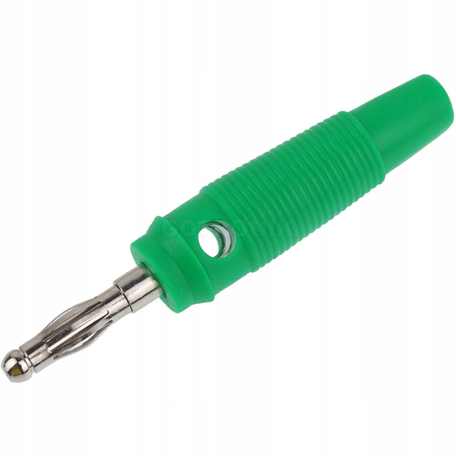 

Wtyk banan 4mm zielony z dodatkowym otworem Amass