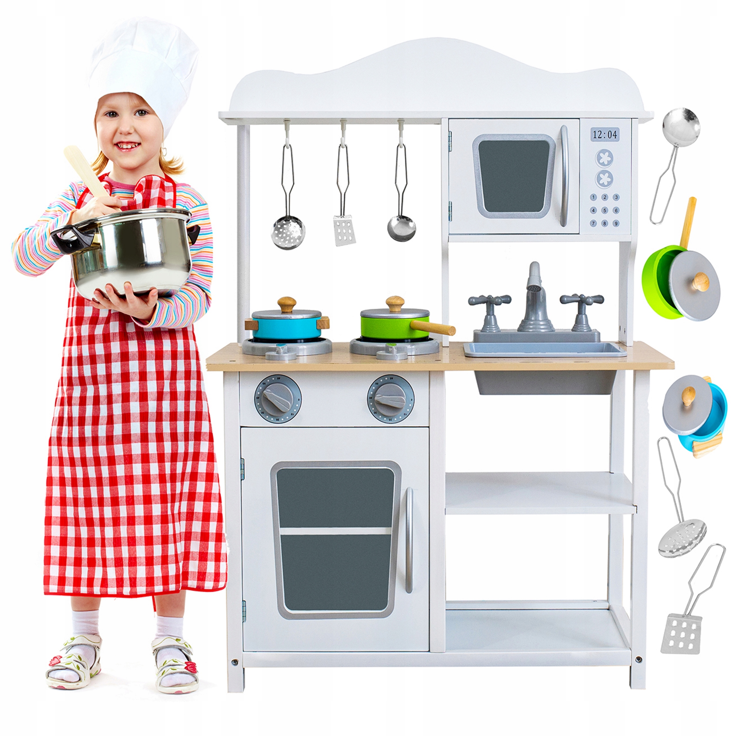 БОЛЬШАЯ ДЕРЕВЯННАЯ КУХНЯ ДЛЯ ДЕТЕЙ + ОБОРУДОВАНИЕ