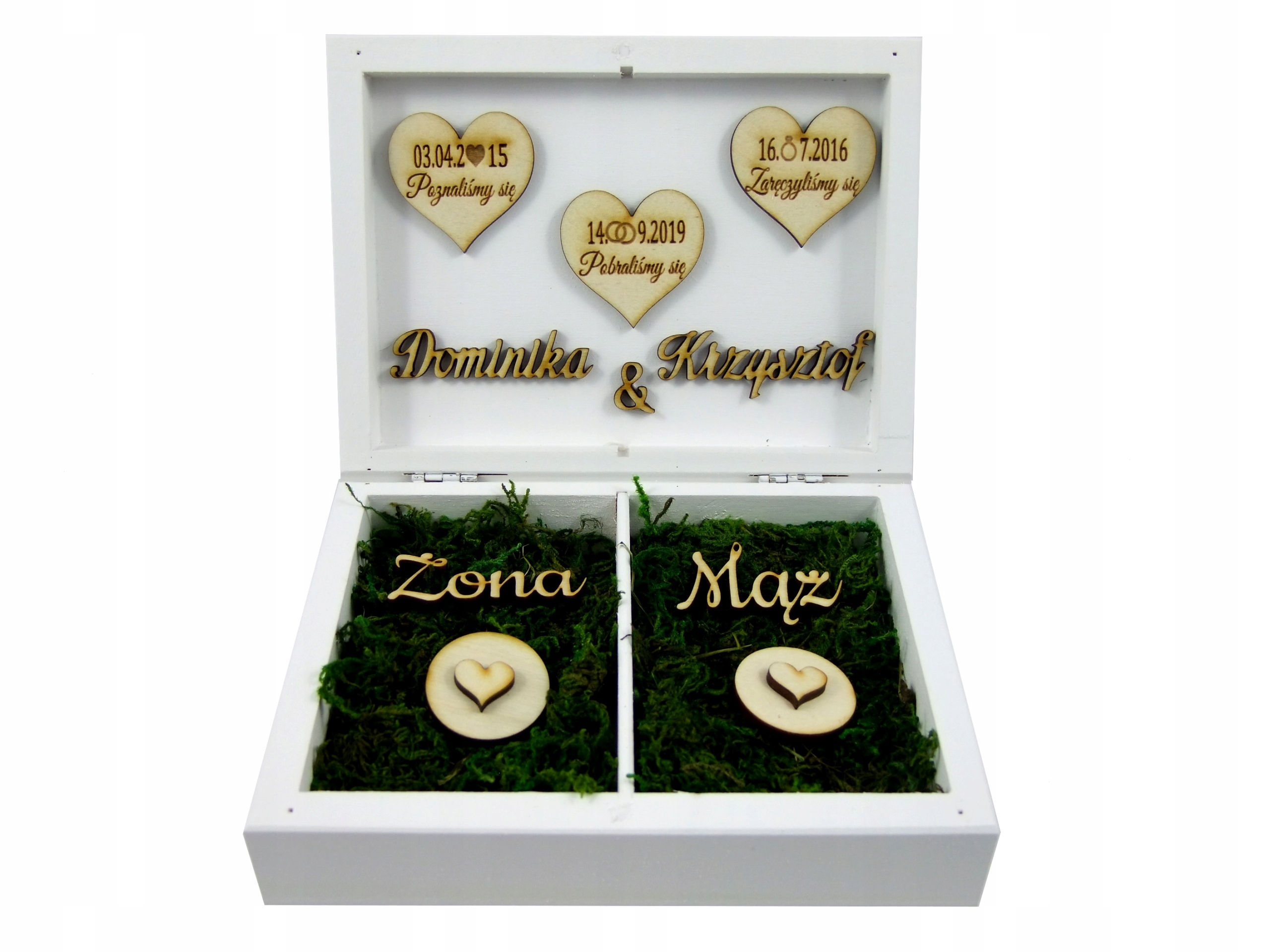 

Szkatułka Na Obrączki Trzy Serca Ważne Daty Biała