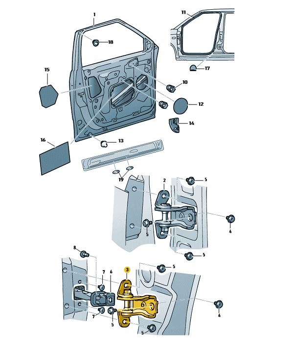 ZAWIAS DOLNY DRZWI PRZEDNICH TYLNYCH SKODA FABIA 2 EAN (GTIN) 0755363662555