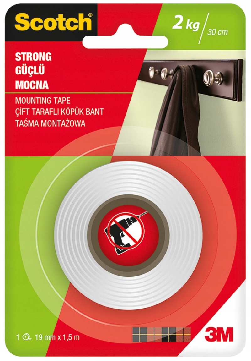 

Taśma montażowa Scotch mocna 19mm x 1,5m biała