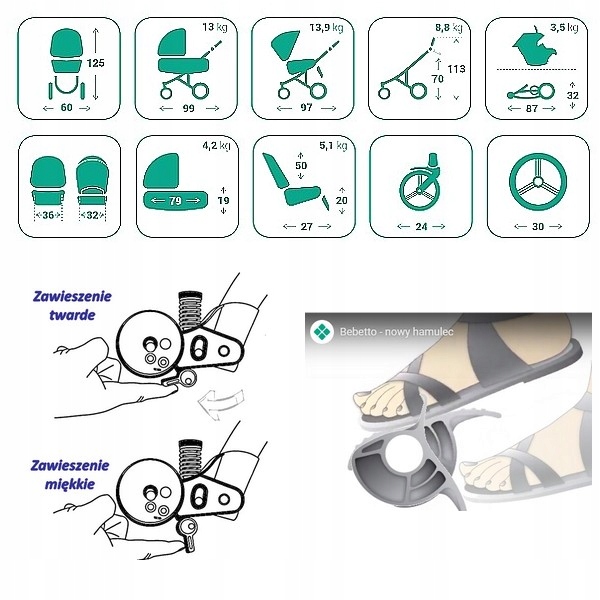 BEBETTO VULCANO WÓZEK 3W1+FOTELIK MARS+gratis V03 Typ siedziska Rozkładane