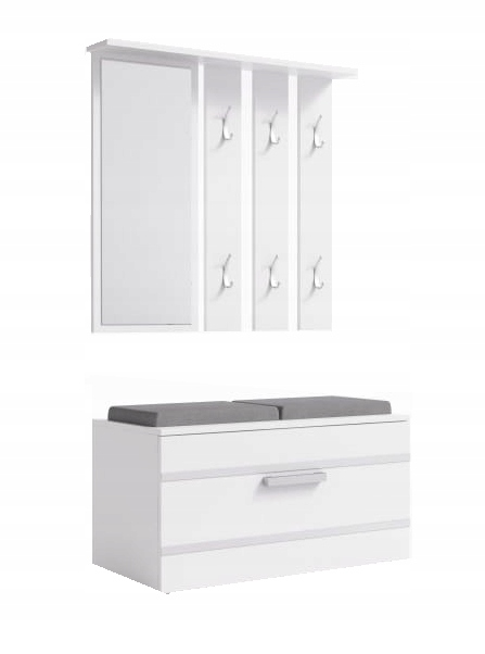 

Biały zestaw z lustrem, szafką i wieszakiem na kor